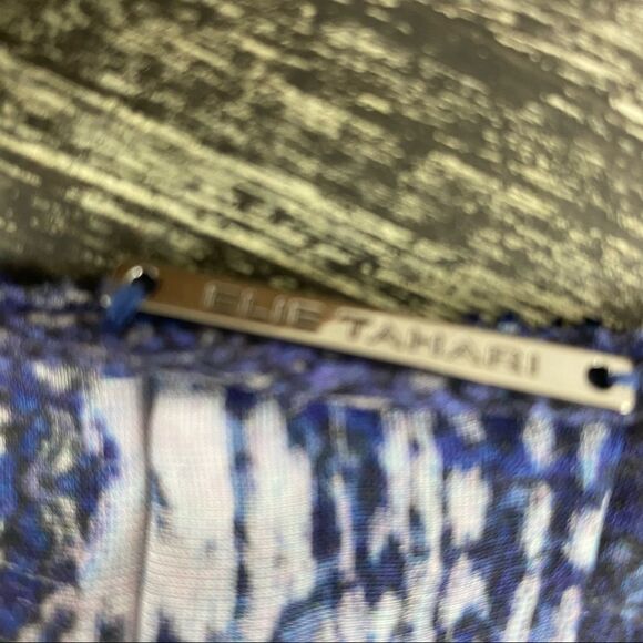 Ellie Tahari Blue Sheer Silk Blend Print Ruffle Bell Sleeveless Blouse Top S - Picture 7 of 8